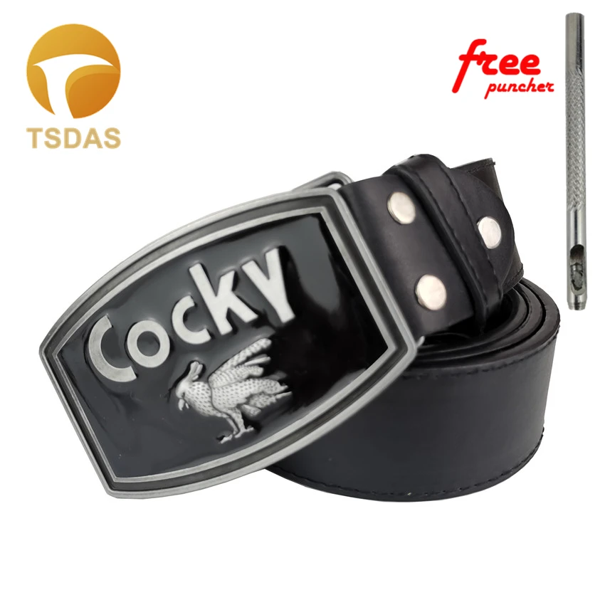 Drop Shipping Fashion Cocky Belt Buckles for Man Black Metal with Leather Free Puncher | Дом и сад