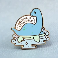 believe in yourself funny loch ness monster hard enamel pin cute cartoon dinosaur swim medal brooch fashion lapel backpack pin