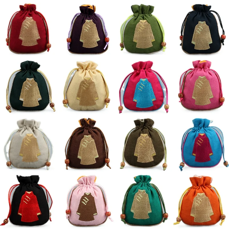 Тканевая льняная кружевная сумка с круглым краем для одежды вышивкой сумочка