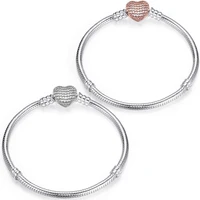 crystal zircon heart clip charms bracelet women silver color base snake chain bracelets europe pan bangles beads diy accessories