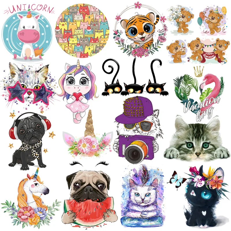 Cartoon Cat Unicorn Applique Iron-On Transfers For Clothing Vinyl Heat Transfer Ironing Stickers DIY Thermal Patches On Clothes | Дом и сад