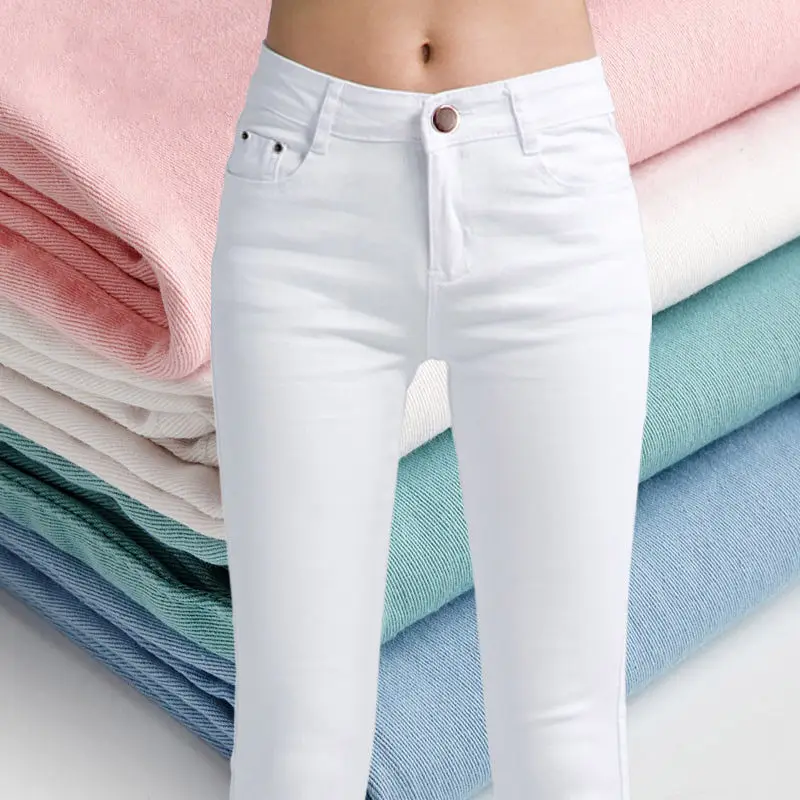 

LISM white high waist jeans women spring jeans woman skinny slim OL office lady denim pencil pants female jeans femme trousers
