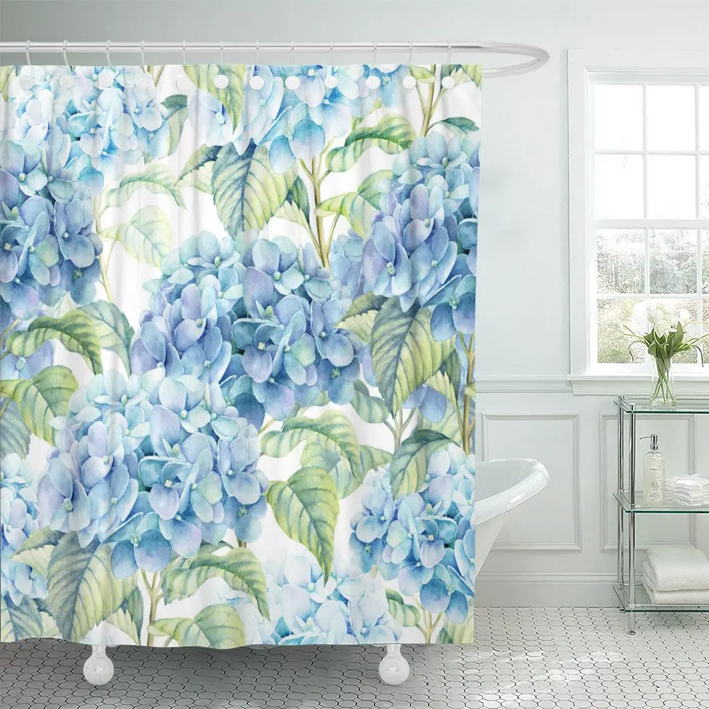 Цветочная Гортензия акварель синий цветок винтажные красивые занавески для душа