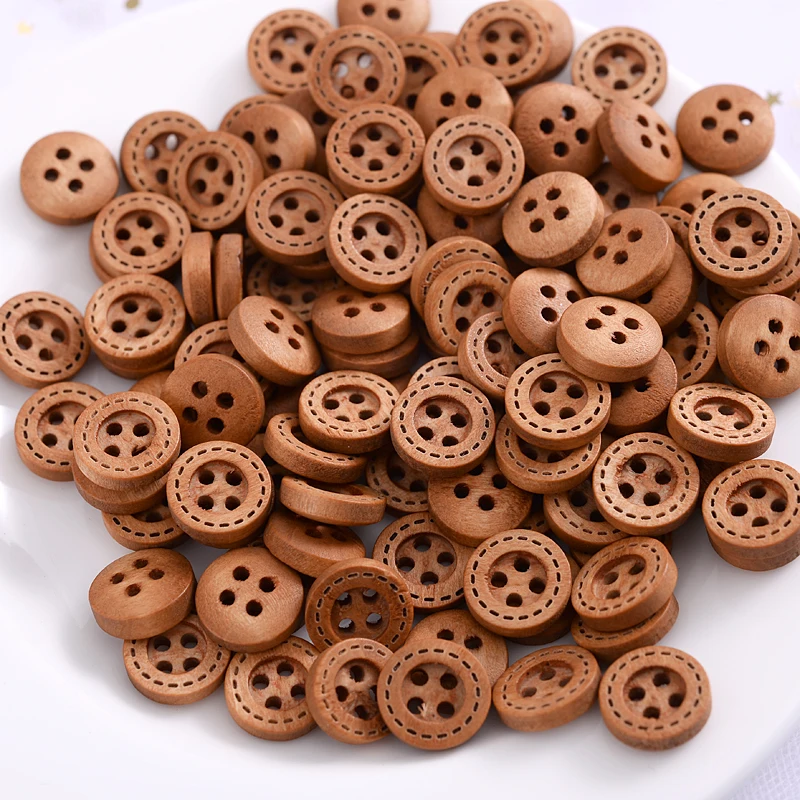 Hot 12mm 100Pcs Brown Dotted Line Wooden Buttons Scrapbooking Handmade Decorative Button For Apparel DIY Sewing Accessories | Дом и сад