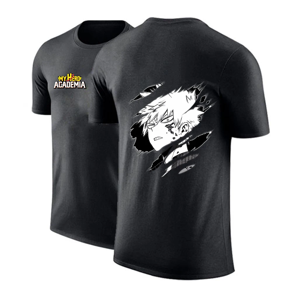 

Футболка мужская хлопковая с коротким рукавом, удобная рубашка с принтом аниме Моя геройская академия, Bakugou Katsuki, черный цвет, на лето