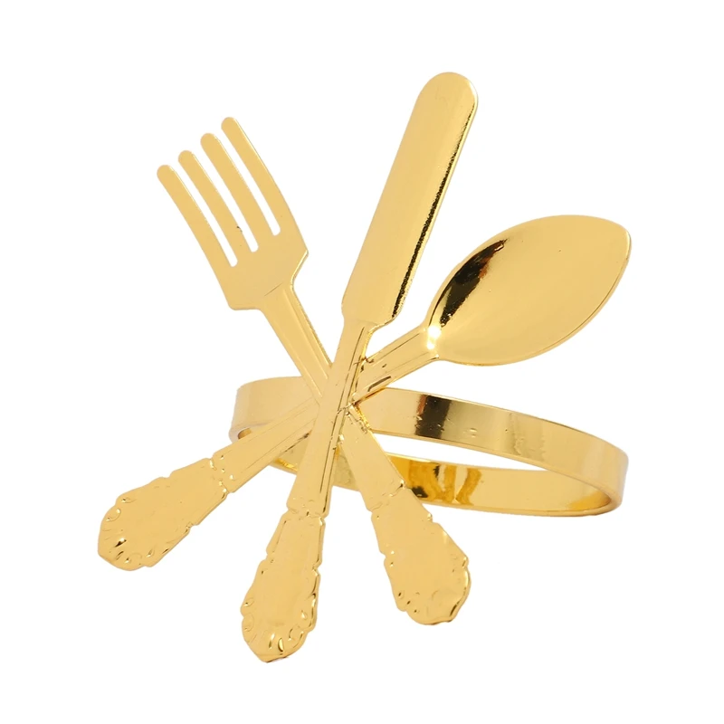 

6 Pack Creative Napkin Buckle Fork Knife Spoon Silver Napkin Rings Tableware Napkin Holder for Wedding Party Table Decoration
