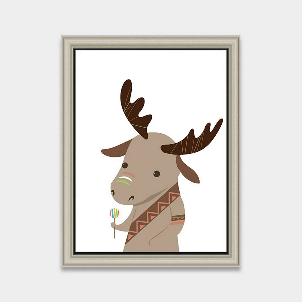 Мультфильм рисунок принт картина маслом без рамки олень крупного рогатого скота