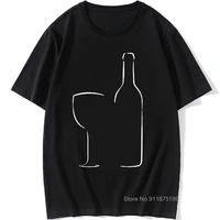 fun summer style cotton wine glass and bottle short sleeve normal funny t shirt graphic harajuku retro t shirt streetwear