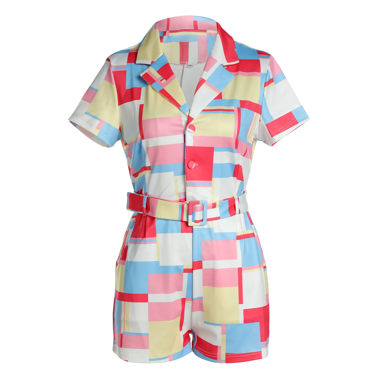 

Plaid Office Lady Rompers Elegant Short Sleeve Straight Playsuits 2021 Autumn Sexy Deep V Neck Night Club Party One Piece Outfit