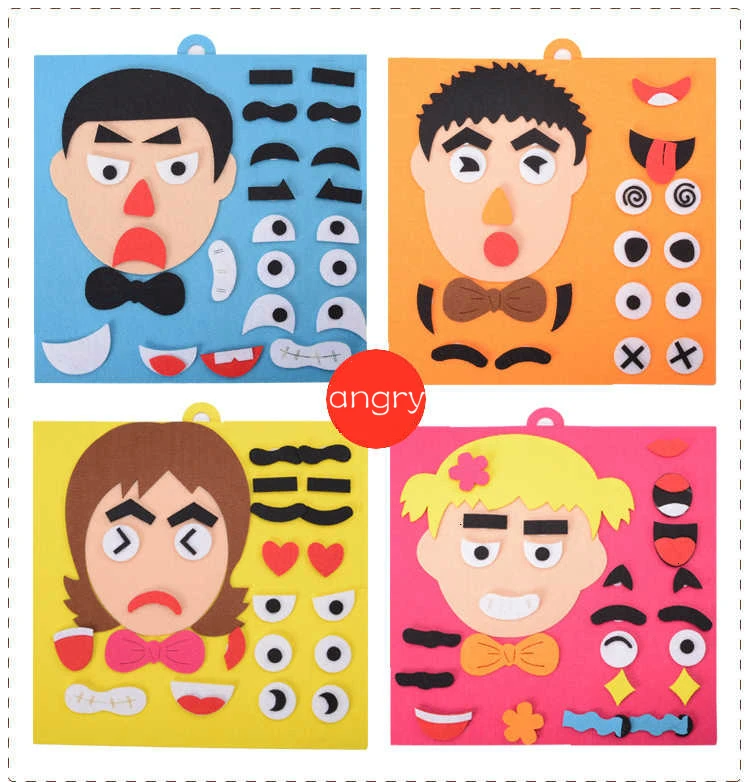 Детские DIY наклейки с изображением эмоций головоломки игрушки 3D мультфильм лица