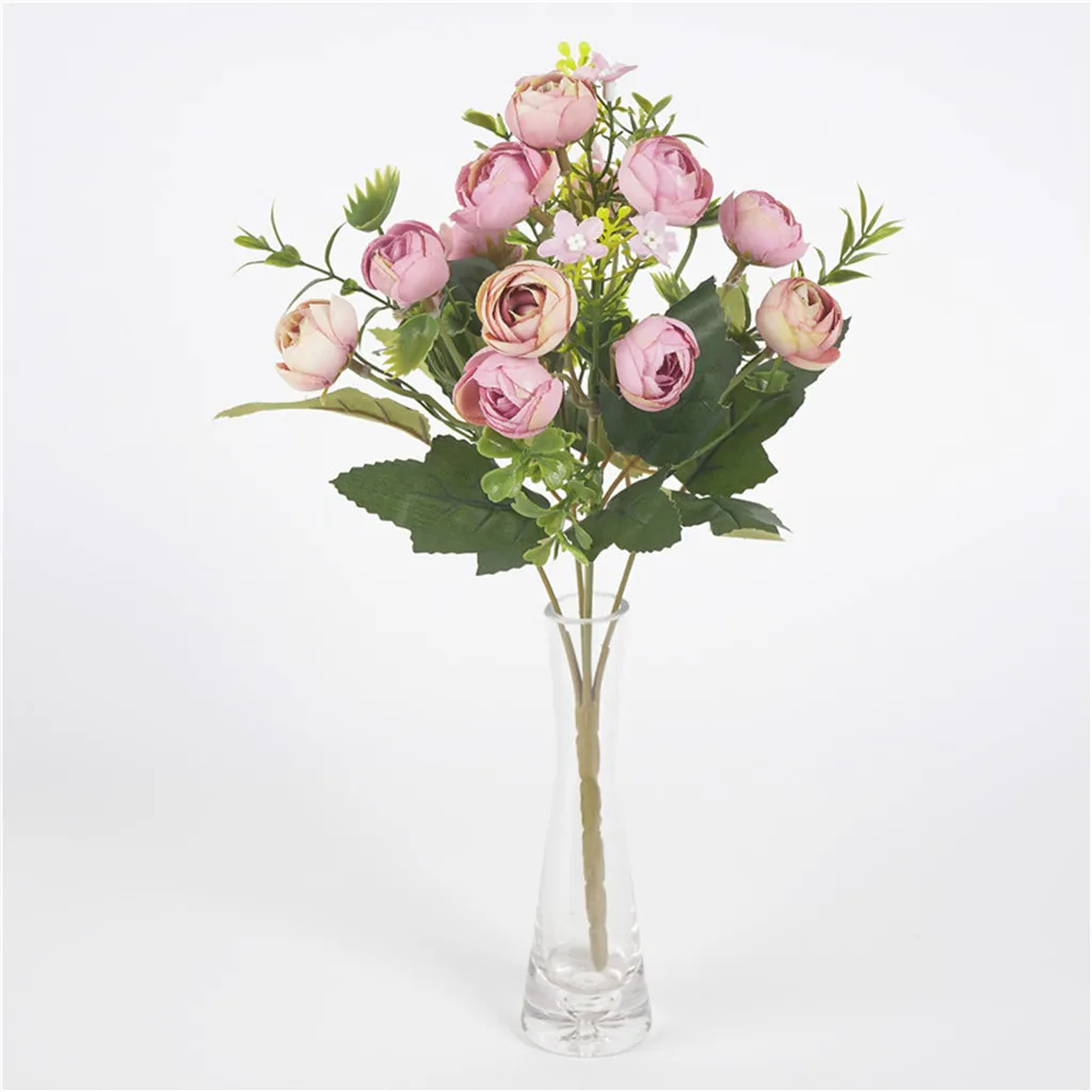 1 букет 13 головок искусственные цветы роза чай бутон цветок Шелковый