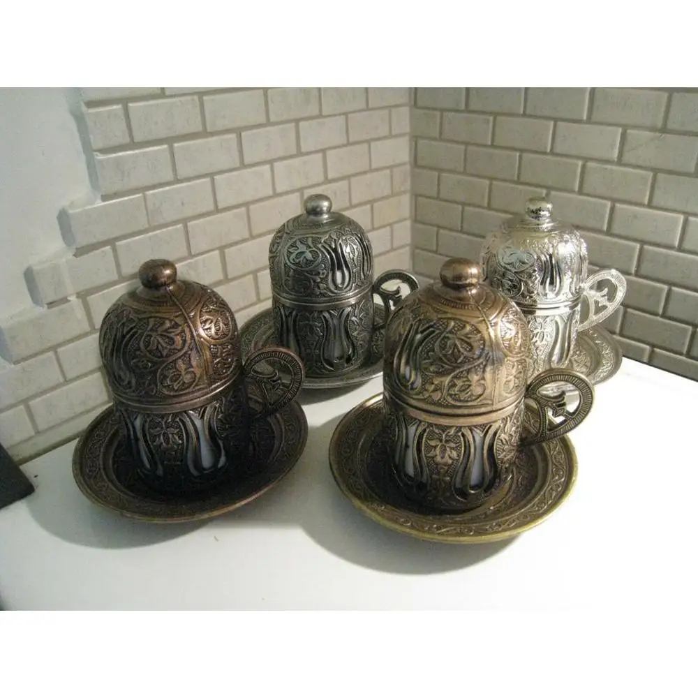 (Набор из 4) традиционная турецкая кофейная чашка ручной работы и блюдце