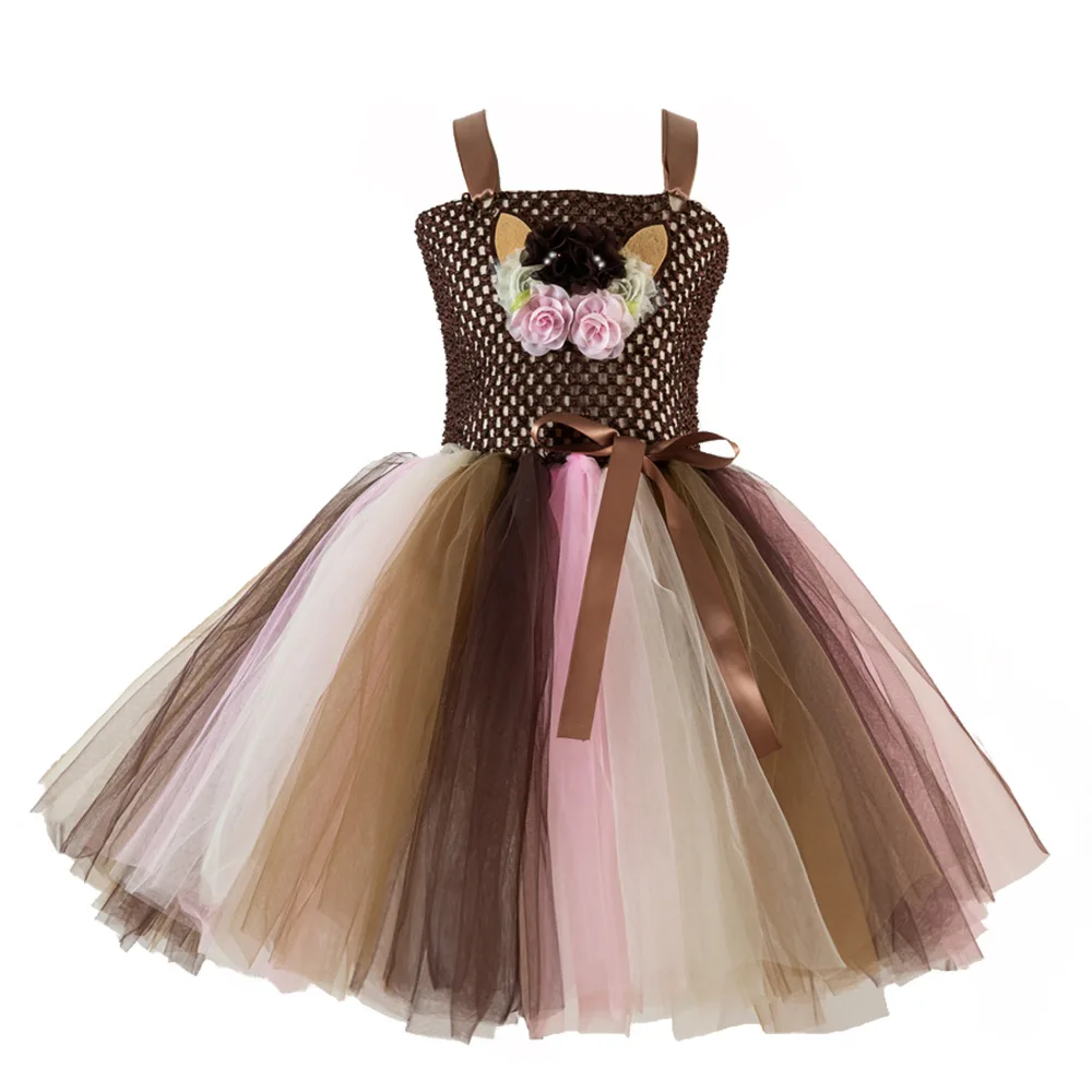 Платье-пачка для девочек с изображением коричневого оленя | Тематическая одежда