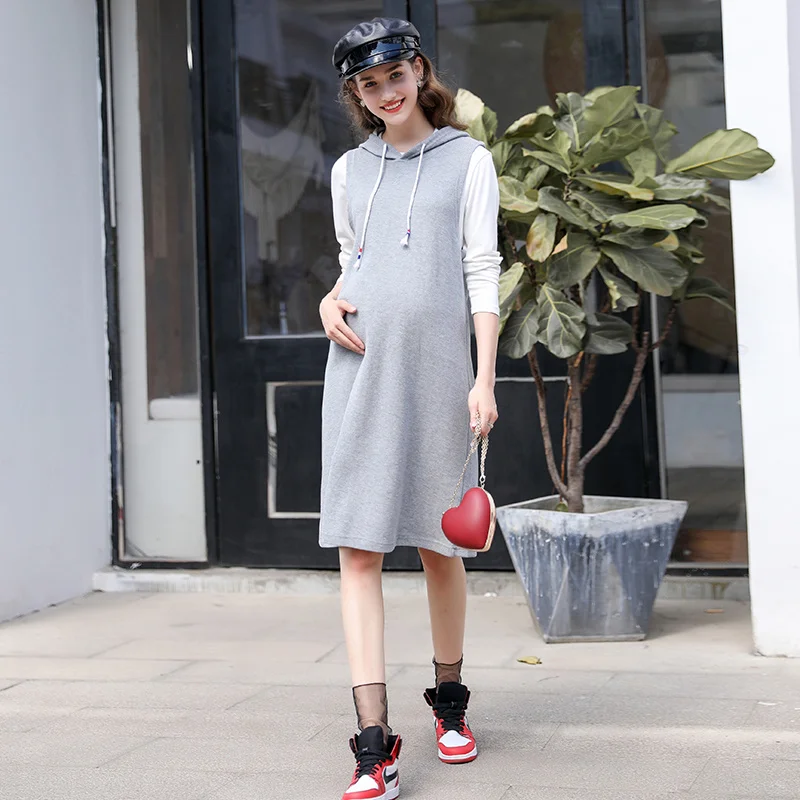 Костюм для беременных женщин Новая мода платье с длинными рукавами жилет Топ