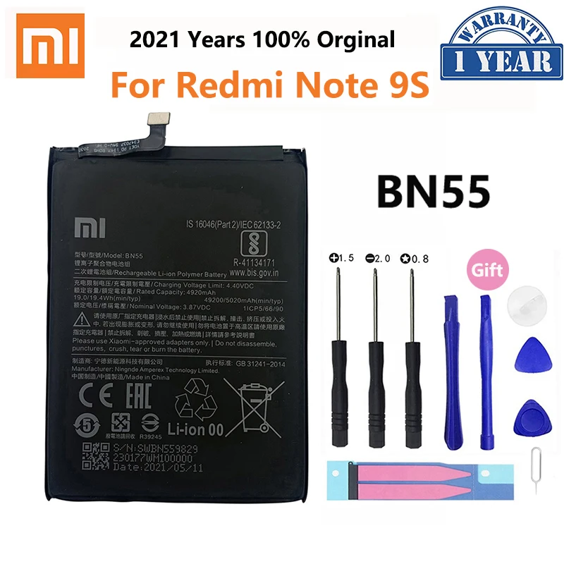 100 original xiao mi bn53 bn54 bn55 phone battery for xiaomi redmi note 9 pro 9s 10x 4g 5g replacement batteries bateria free global shipping