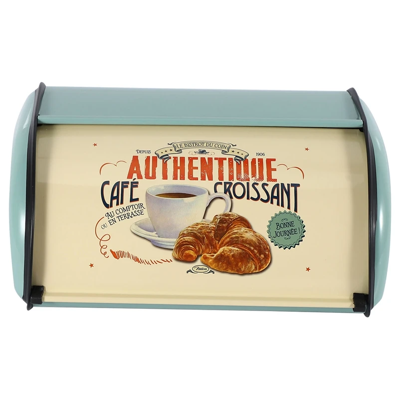 

Retro Practical Iron Structure Decorative Bread Box Lightweight Snack Storage Roll Up Top Kitchen Rust Proof Home