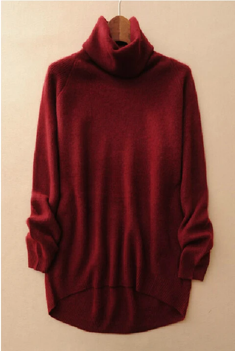 cashmere knit women casual pullover sweater irregular long piles high collar solid color one&ampover size | Женская одежда