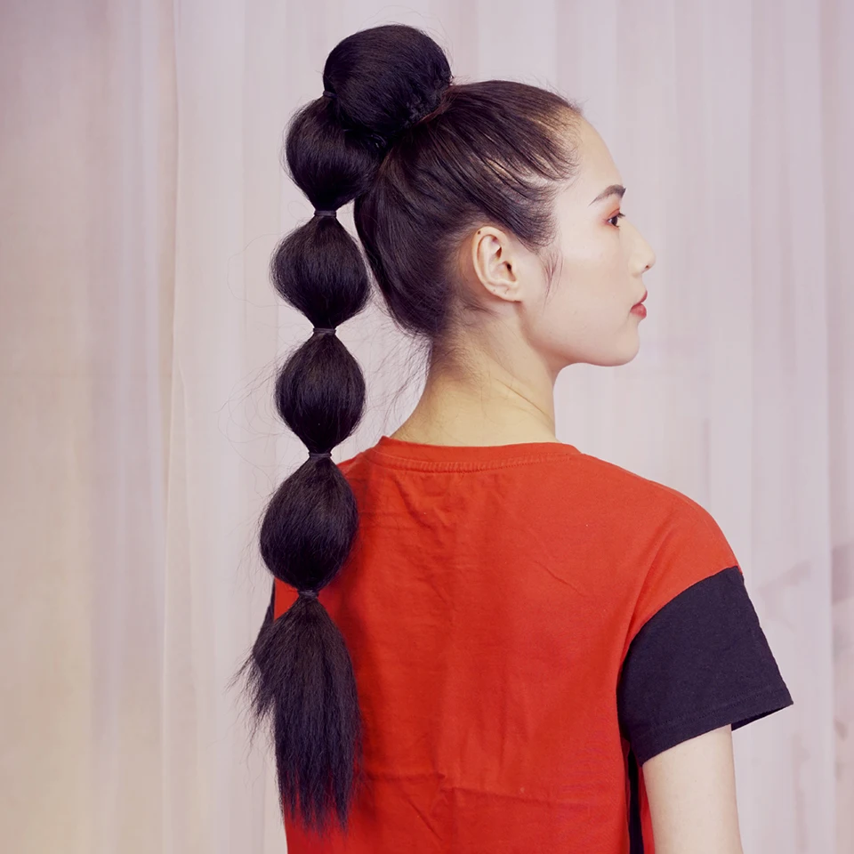 

Beiyufei Synthetic Black Lantern Bubble Long Ponytail For Women Drawstring Hair Accessories Fashionable Synthetic Ponytail