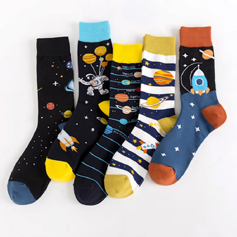 Space Alien Planet Universe Cartoon Cotton Skate Cool Casual Socks Women Men Streetwear Funny Socks Kawaii Short Happy Socks