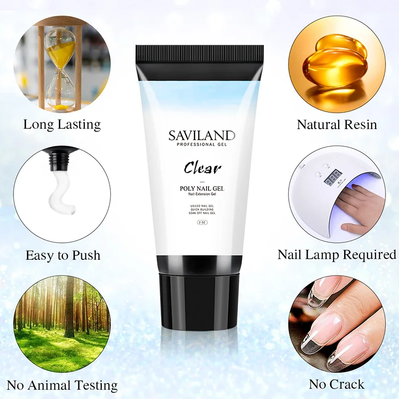 Цветной полигель SAVILAND для ногтей прозрачный гель наращивания 60 мл желеобразный