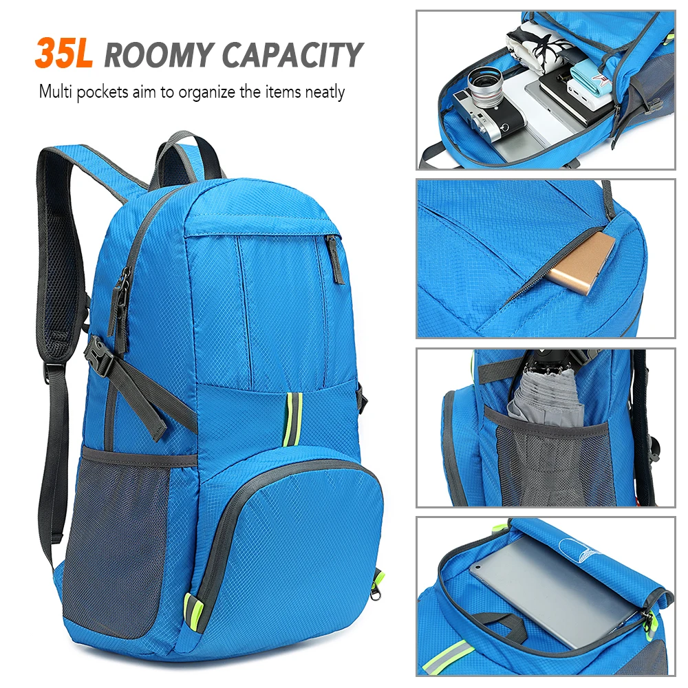 

35L Lightweight Folding Backpack Water Repellent Bag Pack Outdoor Sports Camping Climbing Hiking Traveling School Student Bag