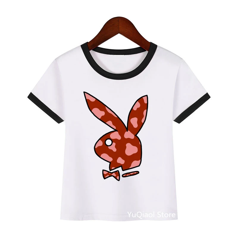 Camiseta kawaii con estampado de cabeza de conejo y leopardo para ni&ntilde;a, ropa con lazo rosa para ni&ntilde;a, ropa harajuku kawaii, camisetas divertidas-2