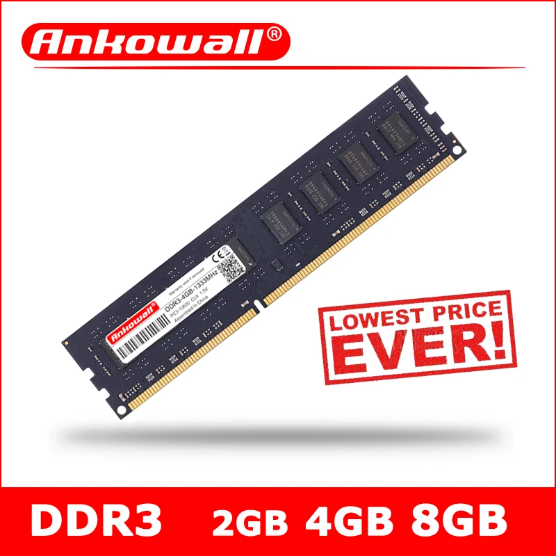 ANKOWALL DDR3 2 ГБ/4 ГБ/8 ГБ Оперативная память Memoria PC3 10600 12800 1333 МГц 1600 настольных компьютеров для Intel DIMM 240Pin 1,5 V CL9 CL11 NON-ECC