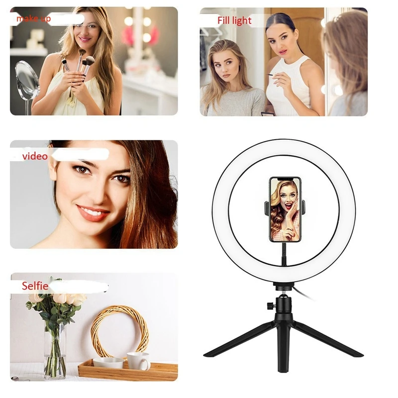 

12-Inch Ring Light Live Selfie Ring Light with Desktop Adjustable Tripod Support 3 Modes and 10 Brightness Levels