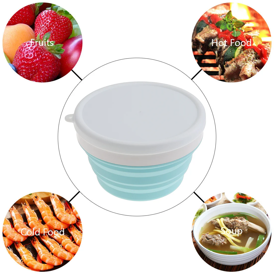 950ML 2 Colors Portable Circular Silicone Scalable Folding Lunchbox Bento Box for - 40 Centigrade ~ 230 | Дом и сад