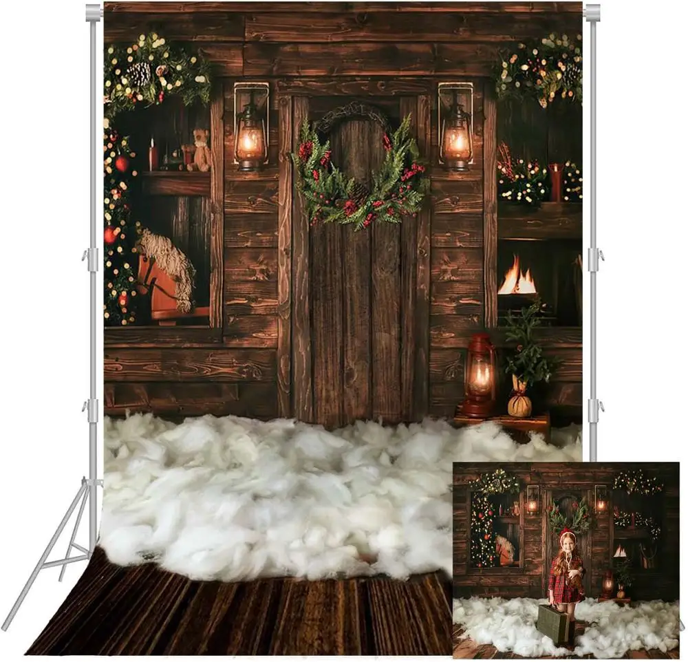 

Photography Backdrop Christmas Rustic Wood Wall Background for Photo Studio White Clouds Newborn Portrait for Photographic Prop