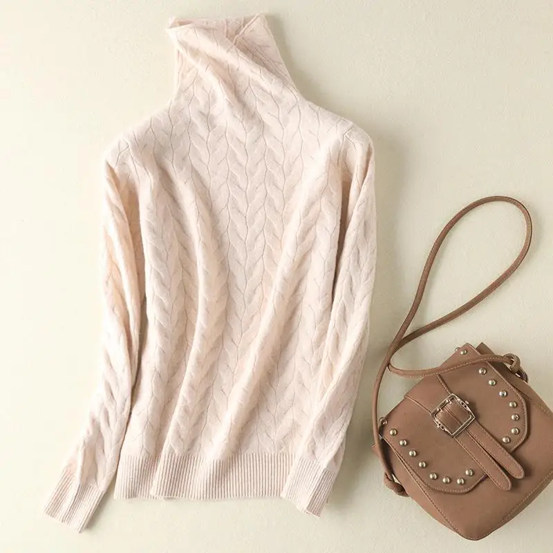 Бежевый Women New Fashion Soft Sweaters and Pullover Wool Knitting Jumpers Ladies 8Colors Turtleneck Clothes - Цвет: Бежевый