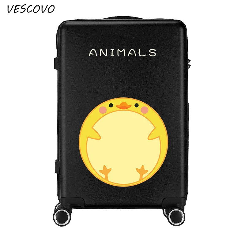 

VESCOVO 20"24"26Inch Little duck cartoon trolley suitcase student cute Korean travel bag ABSPC rolling luggage spinner on wheel