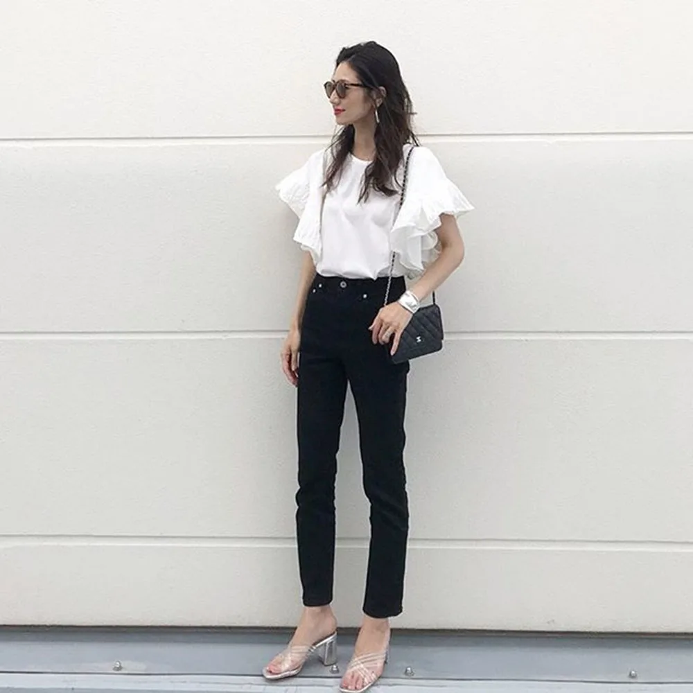 

Casual White Ruffle Shirt Plain 2021 New Fashion Short Sleeve Summer Office Lady Work Tops Female Blousa Korea Japn Style Chic