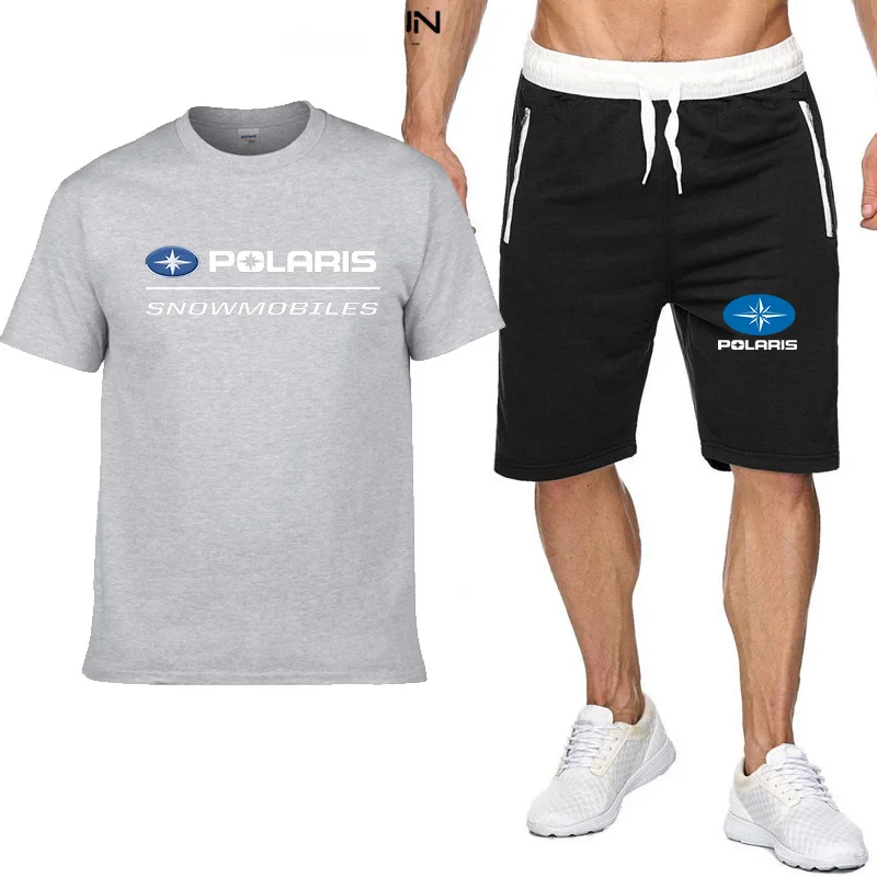 

2021 Summer Men's Brand T-Shirt Set 2-Piece Polaris Logo Sportswear Sports Fitness Printed Short Sleeve + Shorts Suit