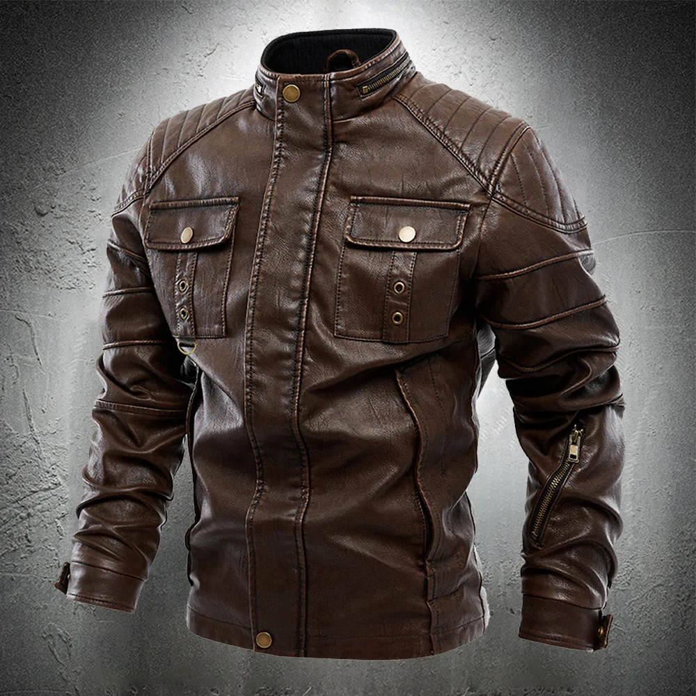 

Осенняя кожаная куртка для мужчин, мотоциклетная куртка из искусственной кожи, байкерская куртка, кофейное повседневное пальто, умная курт...