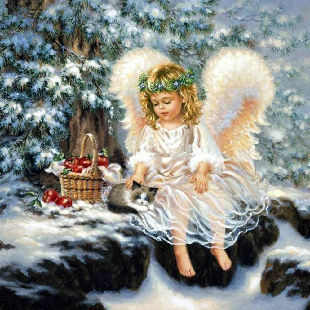 

Carton Angel DIY Cross Stitch 11CT Embroidery Kits Craft Needlework Set Printed Canvas Cotton Thread Home Decoration On Sale