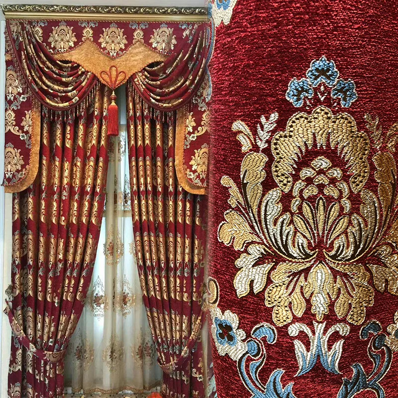

Luxurious Atmosphere High Grade Duplex Living Room European Red Thickened Chenille Curtain Bedroom Full Shade Cloth