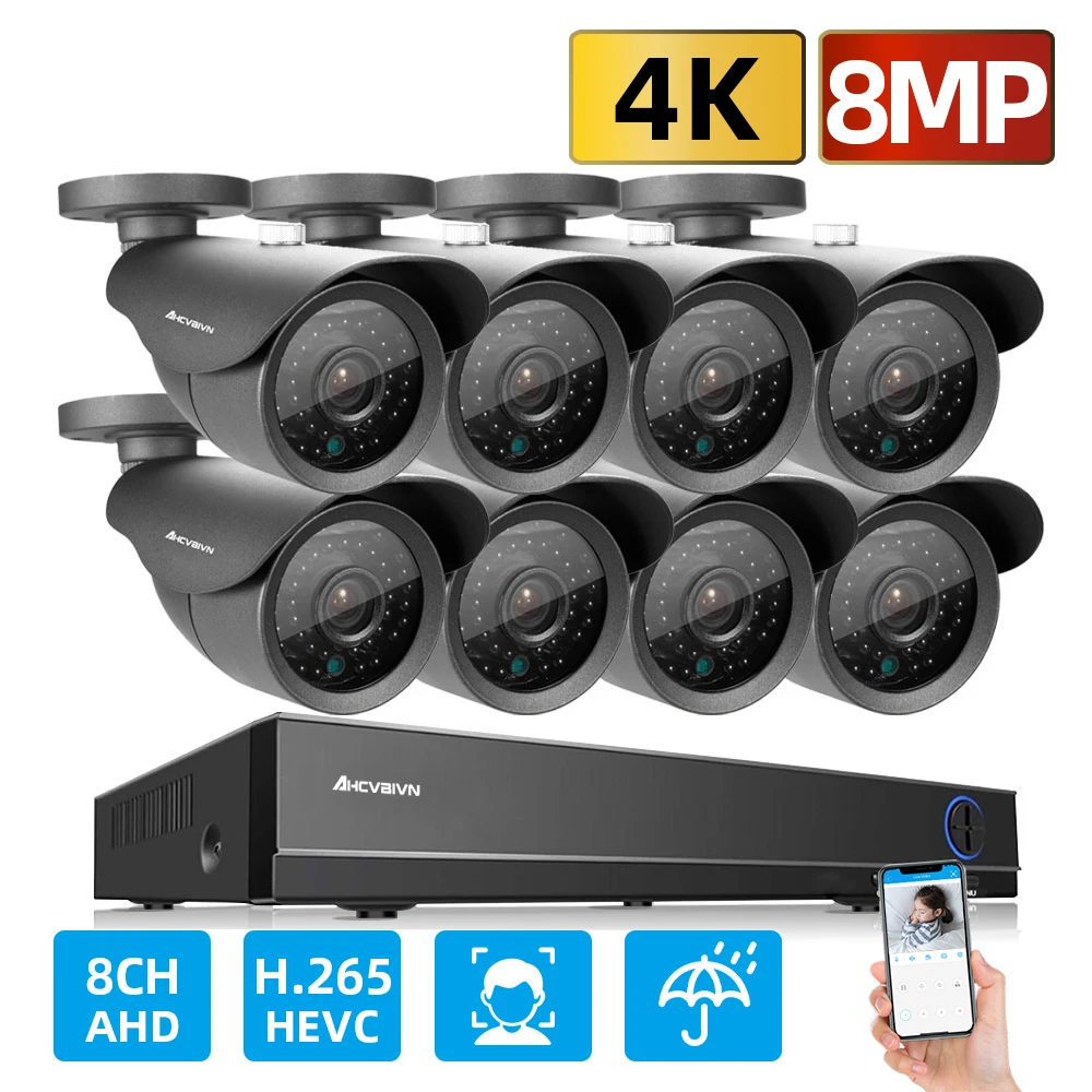 

AHD DVR 8.0MP HD Outdoor Home Security Camera System H.265 4CH CCTV Video Surveillance DVR Kit 4Pcs 8Pcs AHD Bullet Camera Set