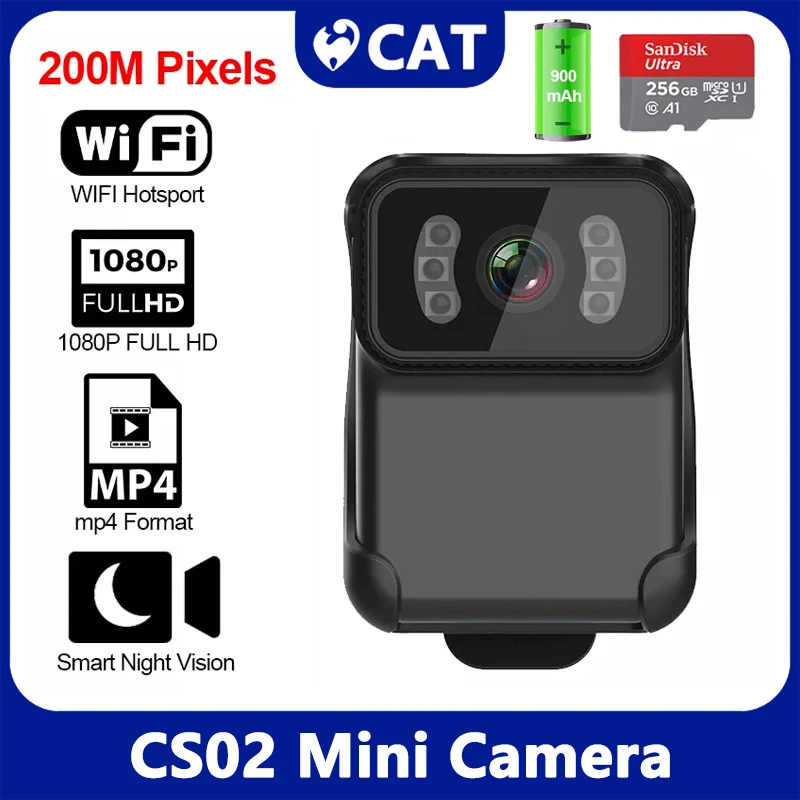 

CS02 1080P 200M Pixels Full HD WIFI Camera Video Night Vision MP4 Format DV Action Cam Law Enforcement Recorder 900mAh 256G New