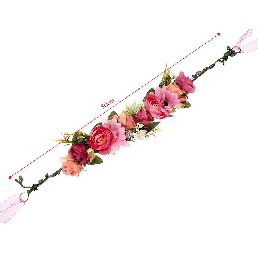 AWAYTR Spring Bohemian Rose Crowns Wreath Beach Hawaii Floral Garland Romantic Faux Rose Wedding Wreaths New Flower Headband images - 6