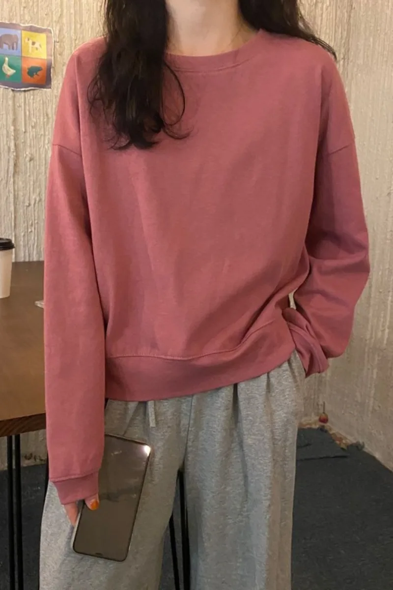 

Autumn Korean Sweatshirt Solid Color Crew Neck Top