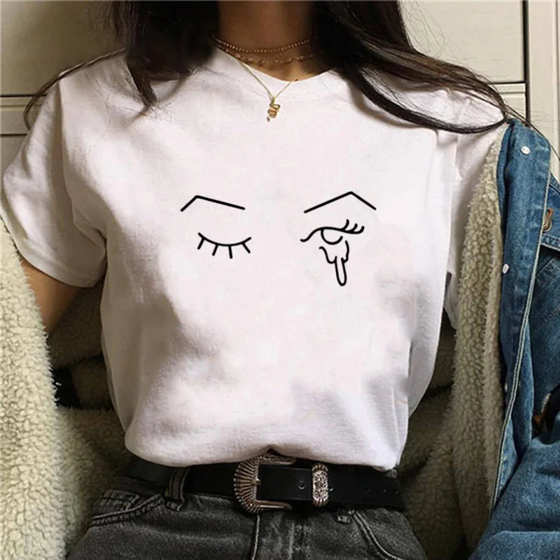 

Fashion Makeup Art Eyelashes Print Vogue T Shirt Women Harajuku Streetwear 90s Tshirt Female Graphic Tshirt Korean top Tees