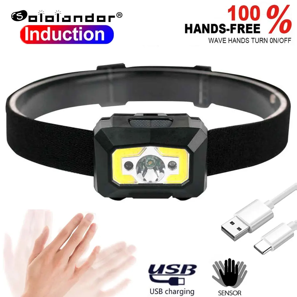 

Миниатюрный светодиодный фонарь с датчиком движения, водонепроницаемый головной USB фонарь со встроенным аккумулятором, XPE, портативный фон...