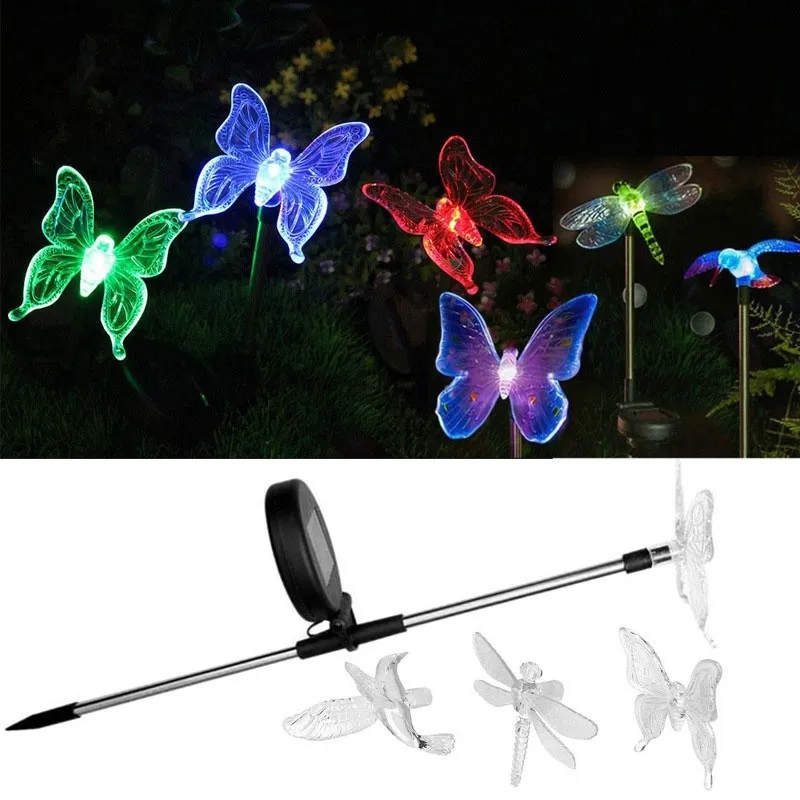Solar LED Light Lawn Lamp Landscape Lights With Fiber Optic Decorative Lights Outdoor Solor Powered Spotlight Butterfly Lamp