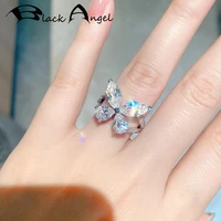 black angel 925 sterling silver bowknot ring for women water drop shaped zircon elegant butterfly wedding party jewelry gifts