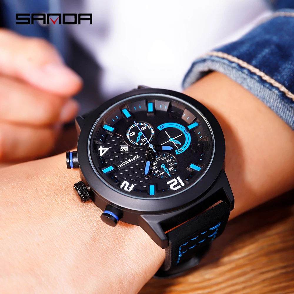 Модные спортивные часы с большим циферблатом шестиштырьковые