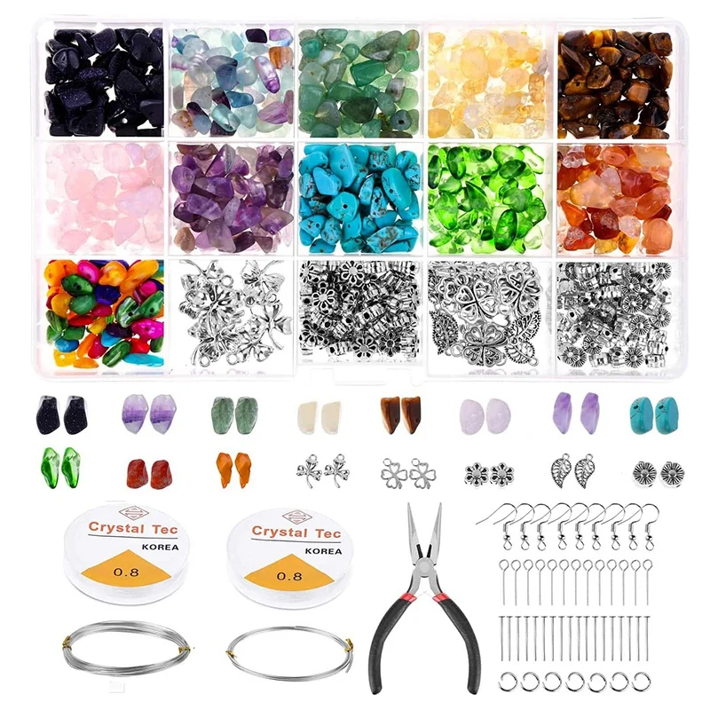 

875Pcs Crystal Chip Beads and Jewelry Making Gemstones Kit for Jewelry Earring Necklace and Bracelets Making Supplies