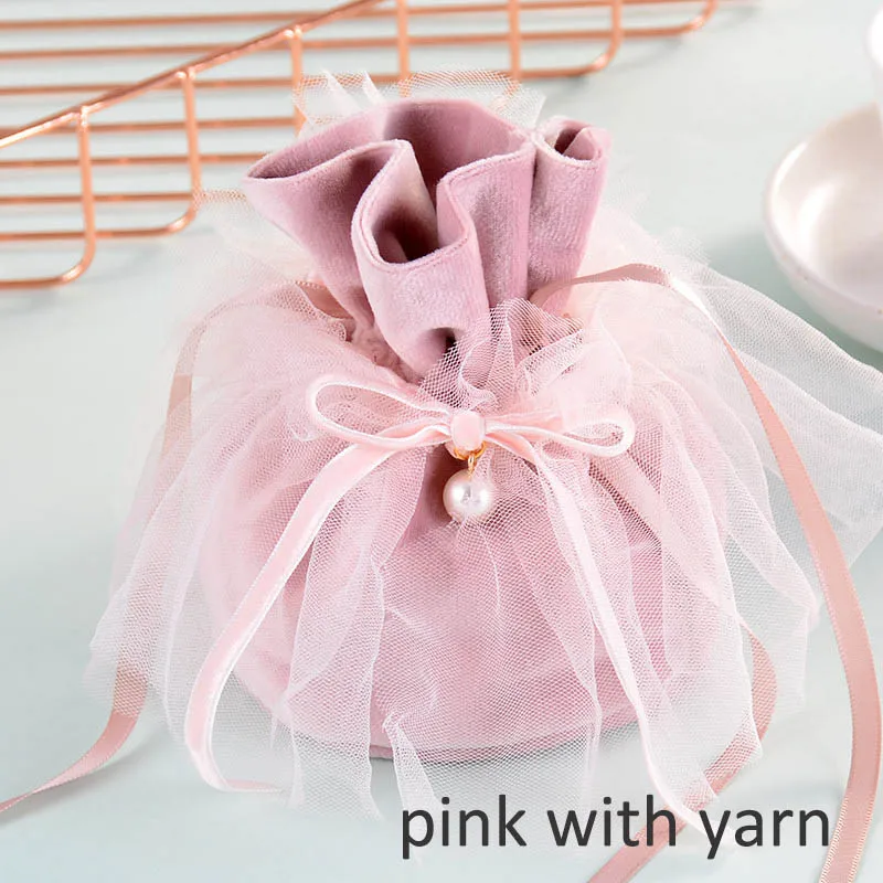 pink with yarn 12*9 см, многофункциональная Подарочная сумка для ювелирных изделий, мешок для сладких конфет, бархатные сумки на шнурке, Аксессуары для детского душа, свадебные сувениры - Цвет: pink with yarn