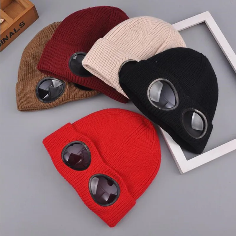 Зимние лыжные шапочки кепки со Съемные очки вязанные шапки маска Gorras капот