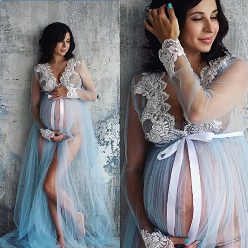 

HS Goocheer кружевные платья для беременных с V-образным вырезом для фотосъемки Одежда для беременных женщин длинные реквизиты для фотосъемки